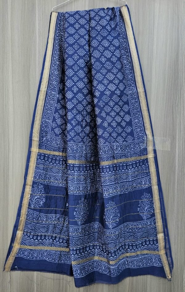 Blue maheswari silk saree with zari border