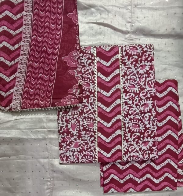 Maroon and white gota pati cotton dress material