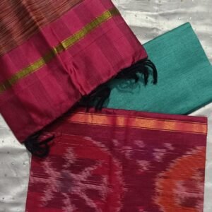 Magenta and sky mix silk dress material