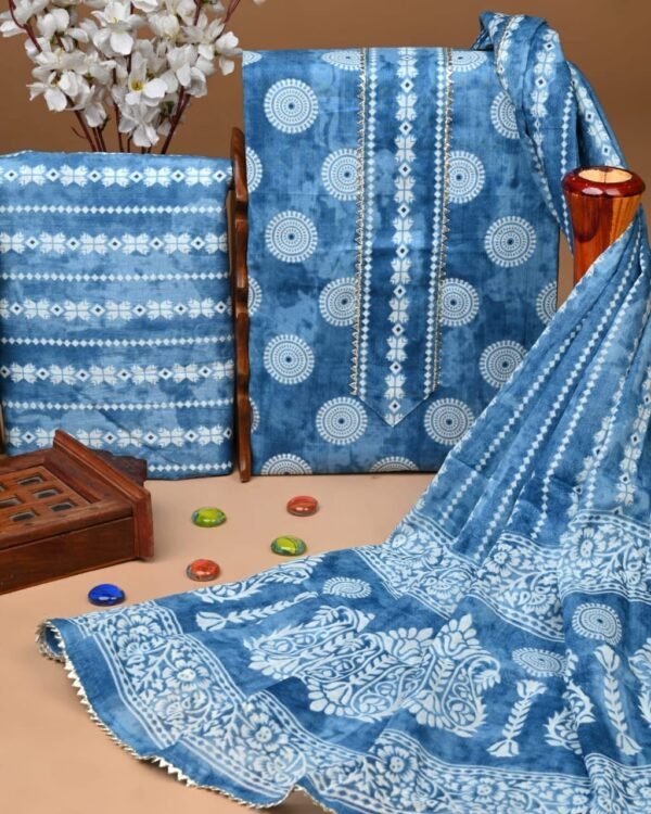 Blue gota pati cotton dress material