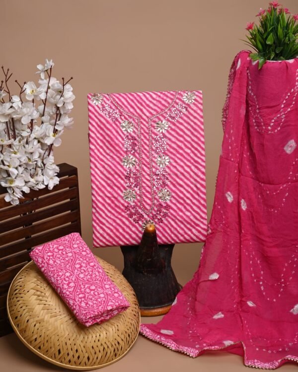 Pink gota pati cotton dress material