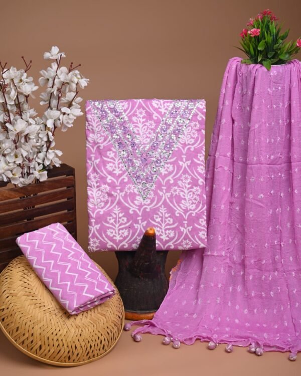 Pink gota pati cotton dress material