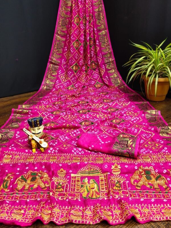 Pink bandhini art silk saree