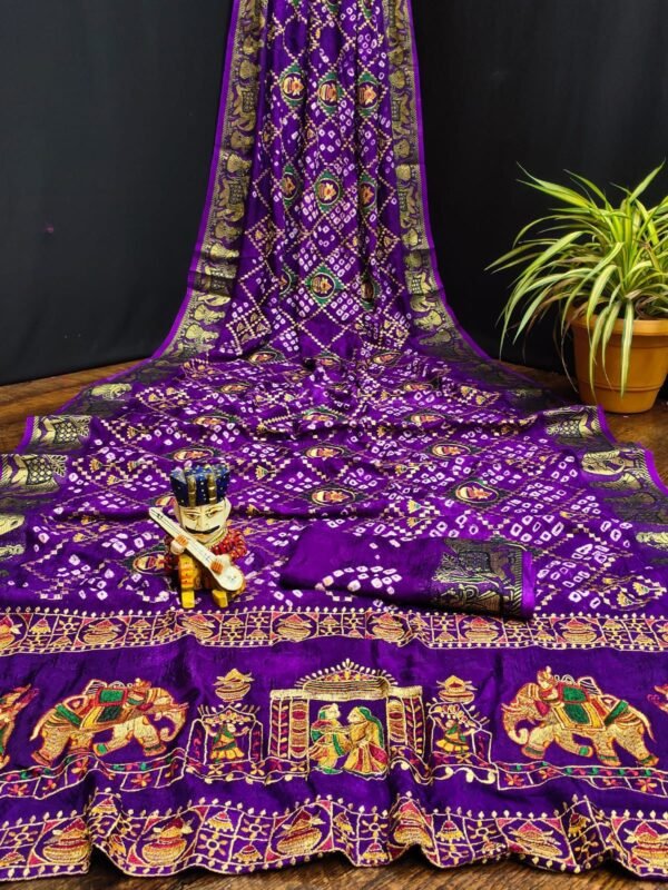 Violet bandhini art silk saree