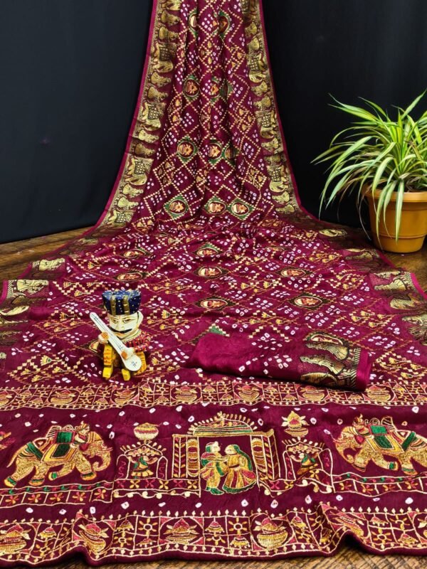 Maroon bandhini art silk saree