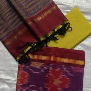 Maroon and green mix silk dress material