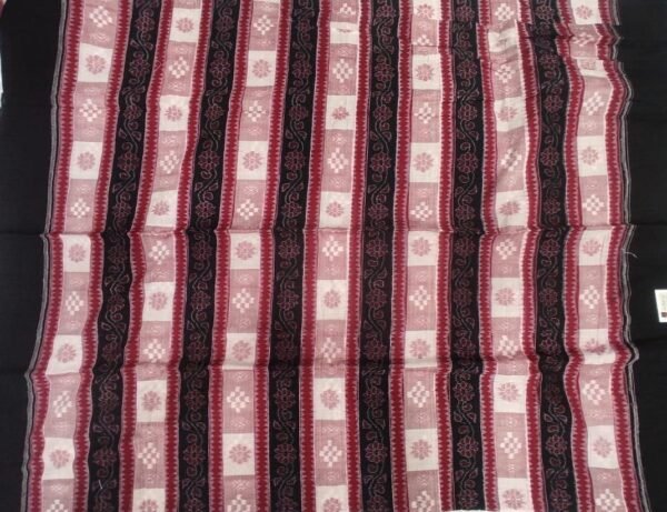 Black sambalpuri cotton fabric with saptapar striped