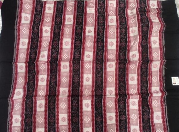 Black sambalpuri cotton fabric with saptapar striped - Image 3