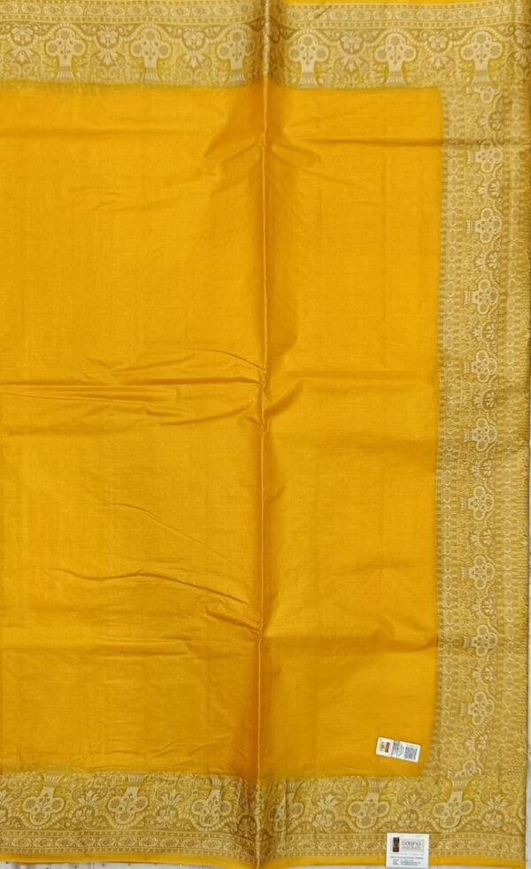 Yellow chhattisgarh tussar silk saree with blouse