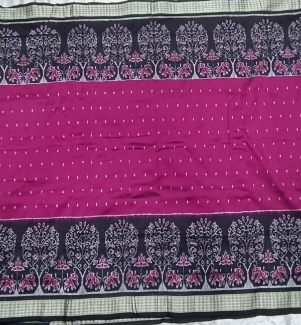 Pink and black sambalpuri silk saree with elephant art