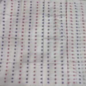 White sambalpuri cotton fabric with blue and red squares