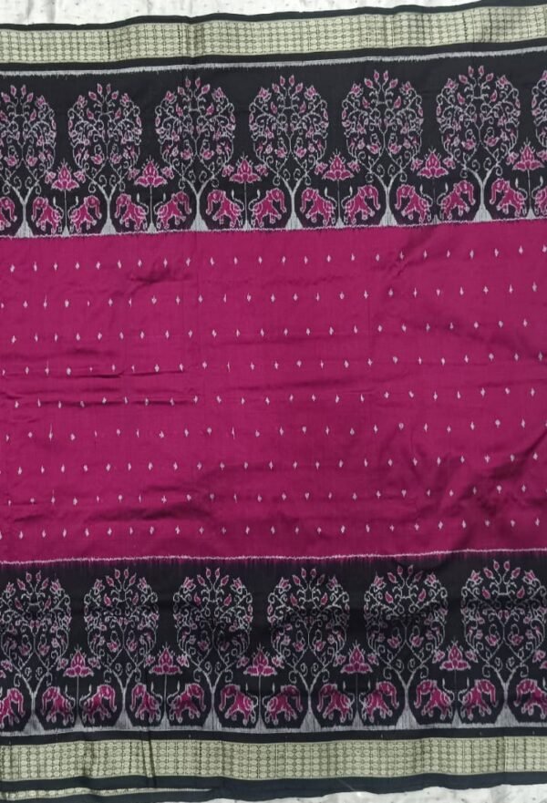 Pink and black sambalpuri silk saree with elephant art - Image 6