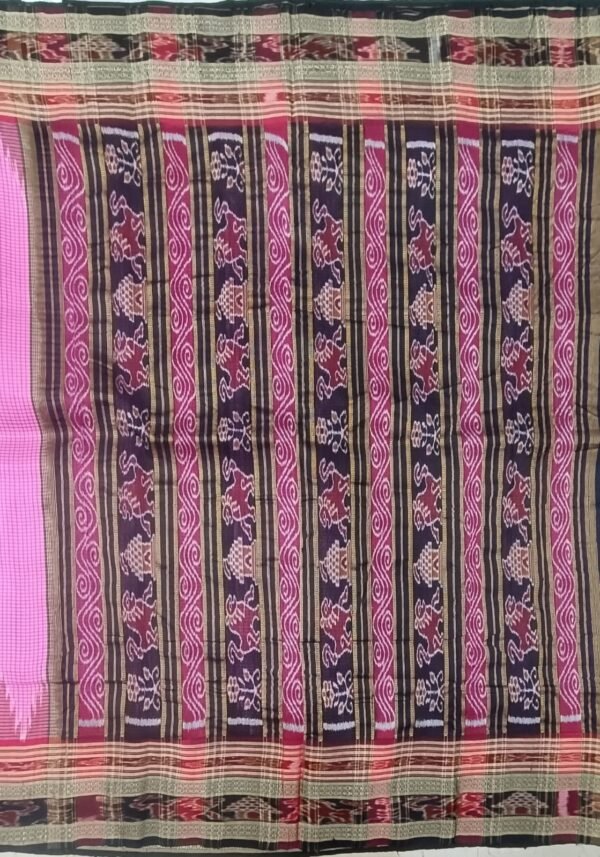 Pink sachipar khandua silk saree with black border - Image 5