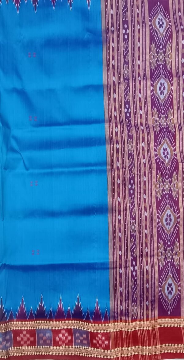 Sky khandua silk saree pasapali maroon border - Image 4