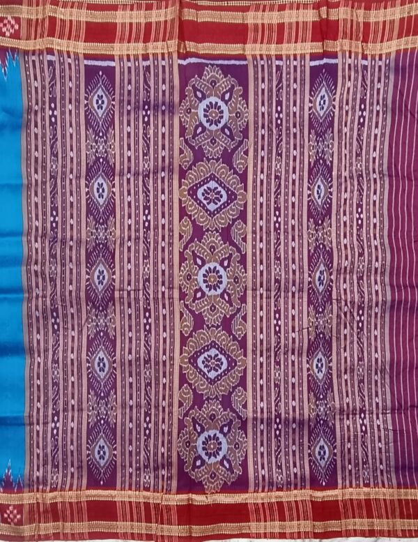 Sky khandua silk saree pasapali maroon border - Image 3