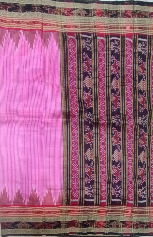 Pink sachipar khandua silk saree with black border - Image 4