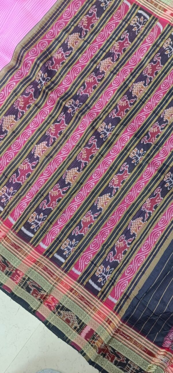 Pink sachipar khandua silk saree with black border - Image 3