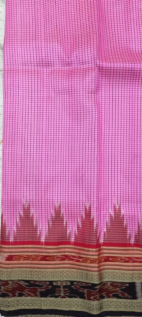 Pink sachipar khandua silk saree with black border - Image 2