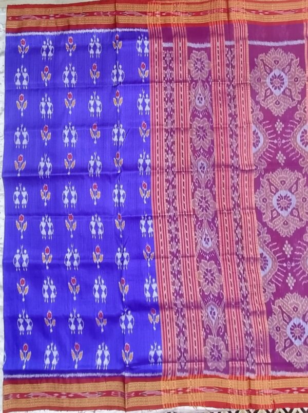 Blue and maroon khandua silk saree - Image 3