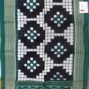 Green and white sambalpuri saptapar cotton shawl