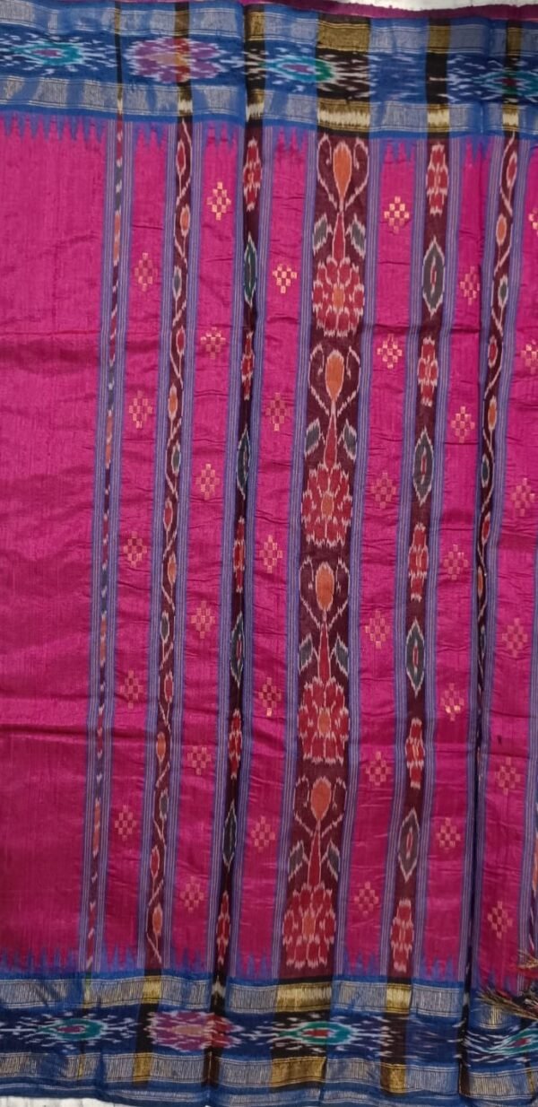 Pink and blue pure dupion silk saree with blouse - Image 2