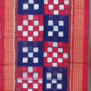 Red and blue sambalpuri saptapar cotton shawl