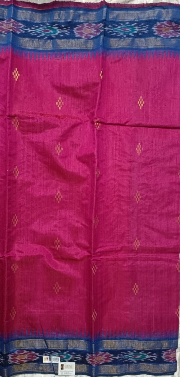 Pink and blue pure dupion silk saree with blouse