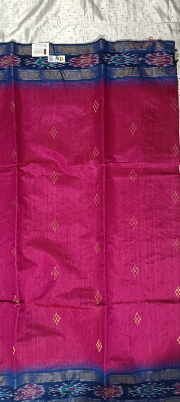 Pink and blue pure dupion silk saree with blouse - Image 4