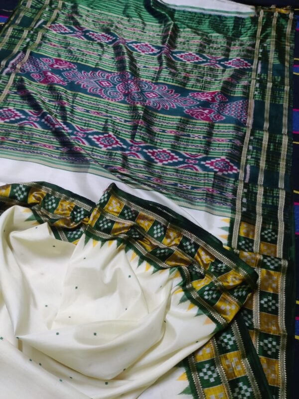 White and green khandua silk saptapar border