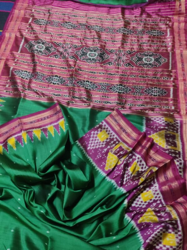 Green and magenta khandua silk saree