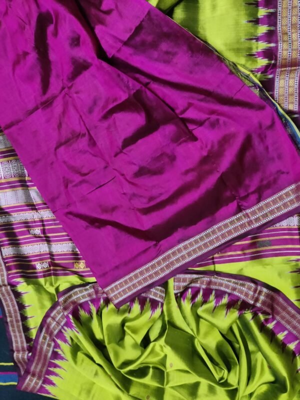 Parrot green and magenta khandua silk saree with blouse