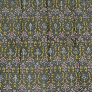 Gray sambalpuri cotton fabric with tribal art