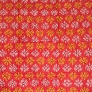 Orange sambalpuri cotton fabric with tribal art