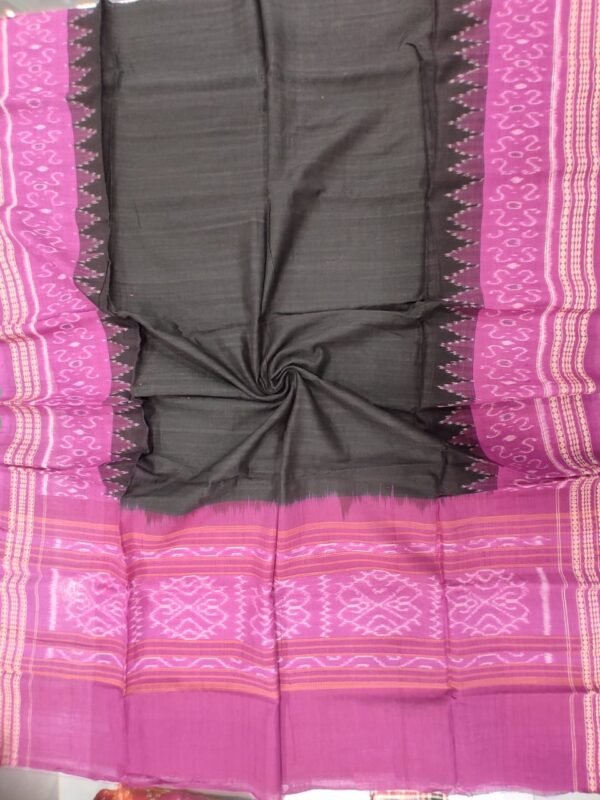 Black sambalpuri cotton shawl with magenta border - Image 2