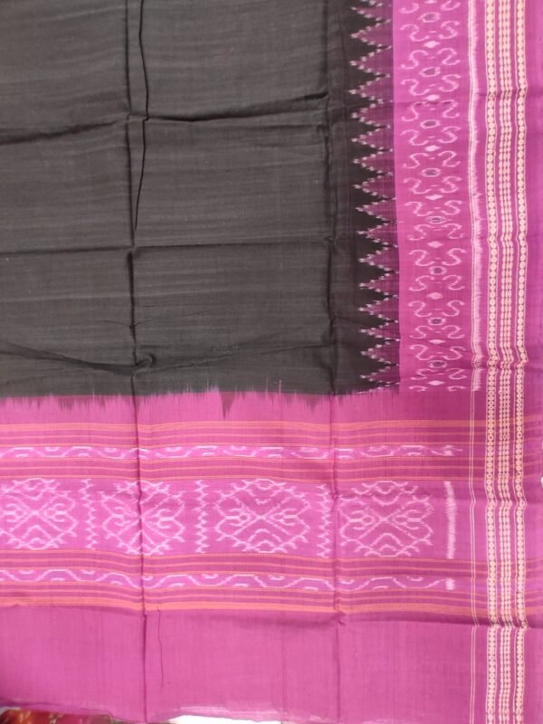 Black sambalpuri cotton shawl with magenta border - Image 3