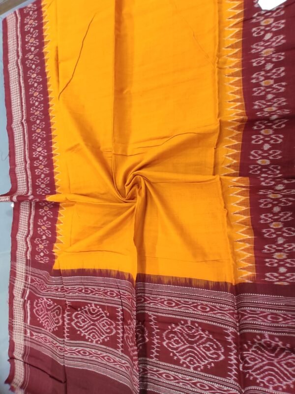 Yellow sambalpuri cotton shawl with maroon border - Image 2