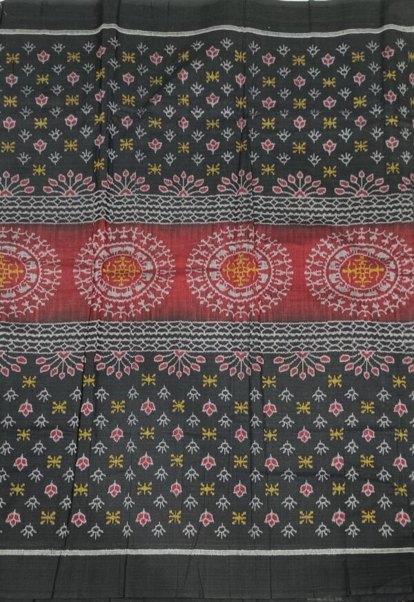 Black and maroon sambalpuri cotton fabric with tribal art