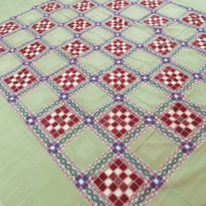 Sambalpuri saptapar cotton double bedsheet in light green and maroon