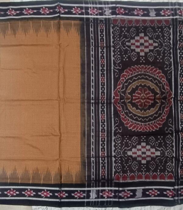 Brown sachipar sambalpuri cotton saree with black border