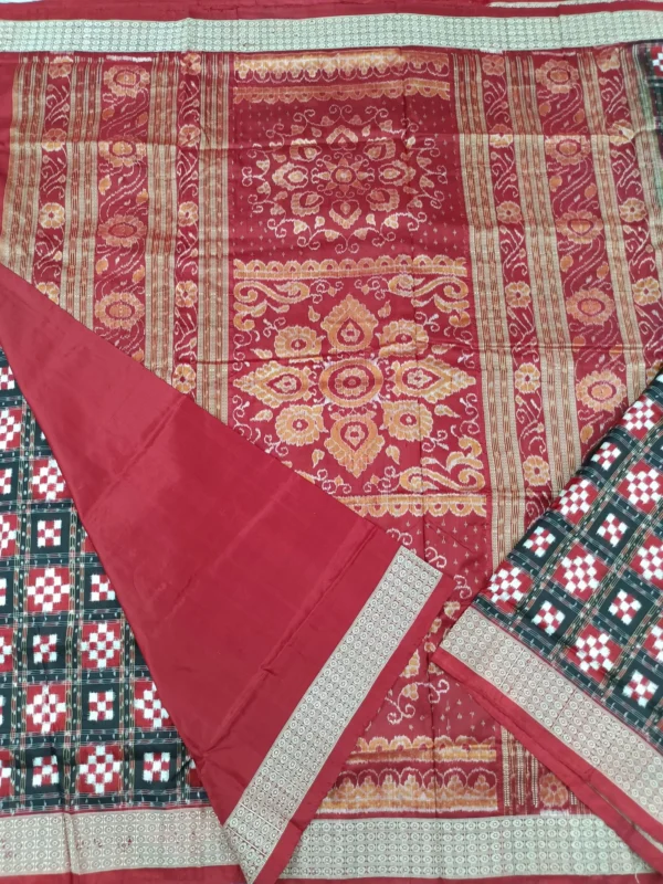 Red and black saptapar sambalpuri silk saree