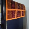 Maroon and yellow vertical stripes sambalpuri fridge cover - Image 3