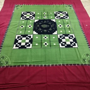 Sambalpuri saptapar double bedsheet in green and maroon with pillow cover