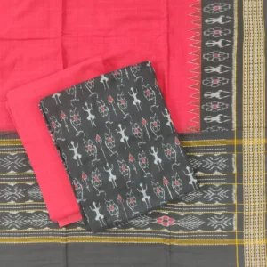 Black and red tribal pattern cotton dress material with matching dupatta