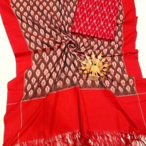 Red and brown double ikkat mercerised dress material