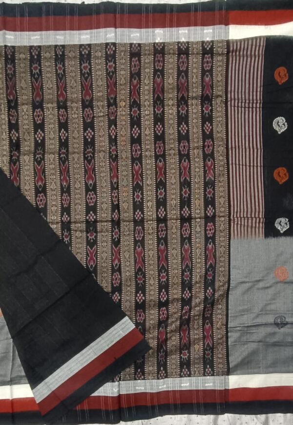 Gray and black bomkai sambalpuri cotton saree