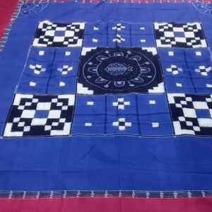 Blue and maroon sambalpuri saptapar double bedsheet with pillow cover