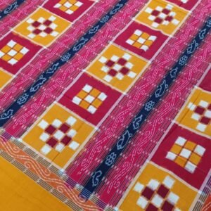 Sambalpuri cotton saptapar double bedsheet in yellow and red