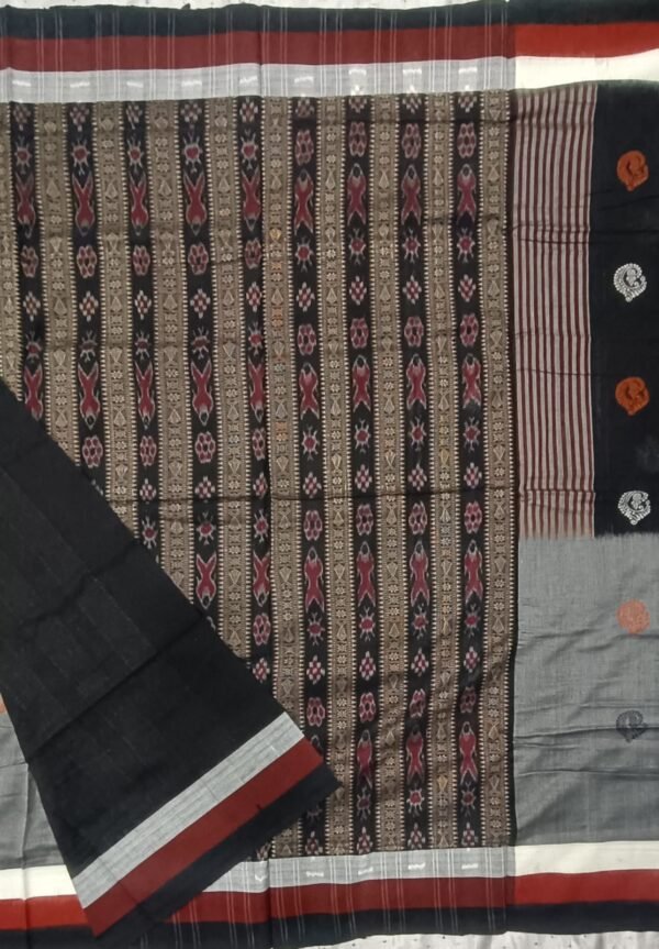 Gray and black bomkai sambalpuri cotton saree - Image 6