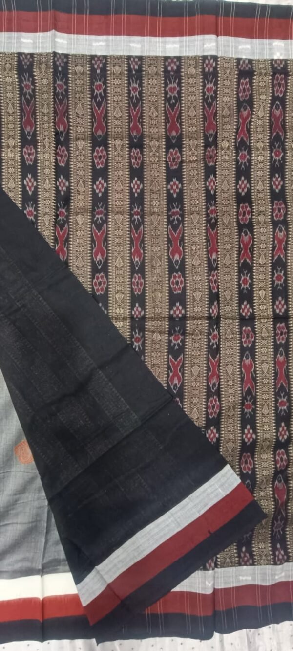 Gray and black bomkai sambalpuri cotton saree - Image 5