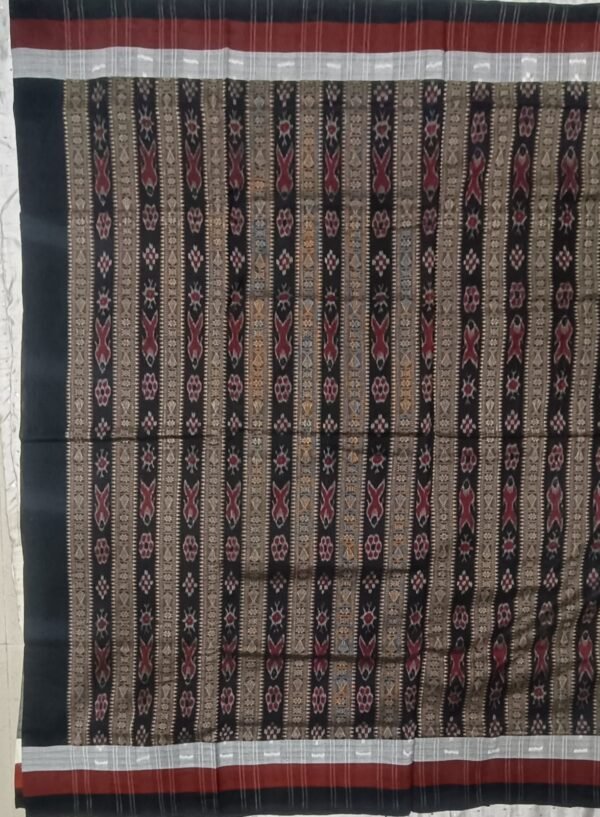 Gray and black bomkai sambalpuri cotton saree - Image 3